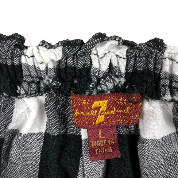 7 FOR ALL MANKIND Blouse Black White Checkered Plaid Top Girl's Size Large - Picture 3 of 7